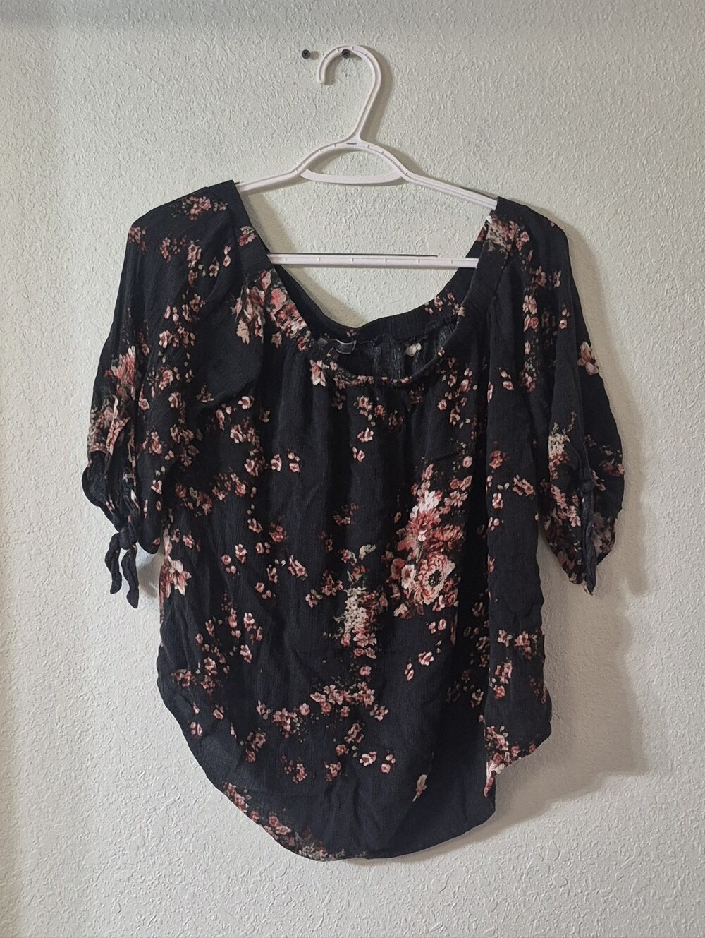 Black Floral Peasant Blouse - Women's